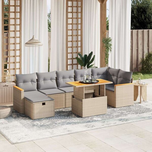 Polyrattan Kerti Ülőgarnitúra - 8 részes - Bézs