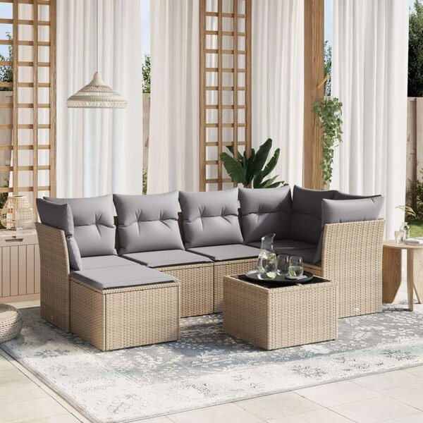 VidaXL Polyrattan Kerti Ülőgarnitúra - 7 részes, Bézs