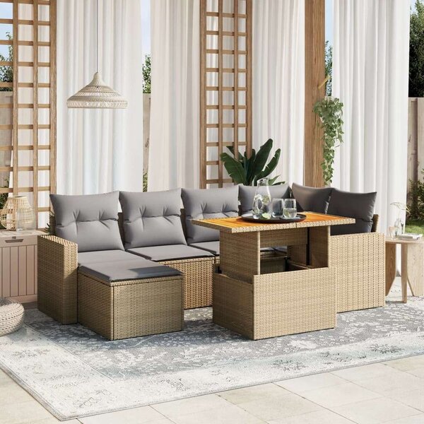 VidaXL Polyrattan Kerti Ülőgarnitúra - 7 részes - Bézs