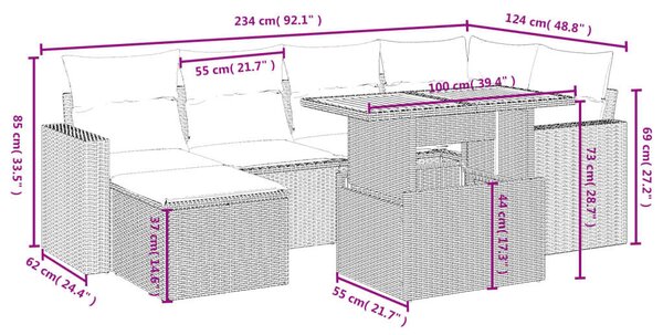 VidaXL Polyrattan Kerti Ülőgarnitúra - 7 részes - Bézs