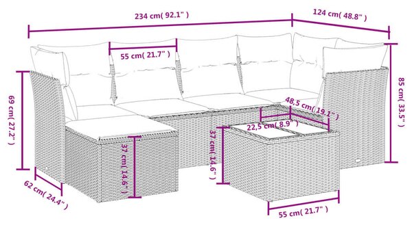 VidaXL Polyrattan Kerti Ülőgarnitúra - 7 részes, Bézs