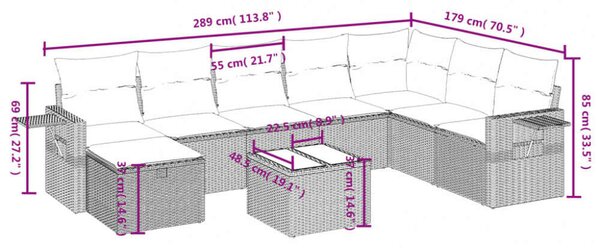 VidaXL Polyrattan Kerti Ülőgarnitúra - 9 részes