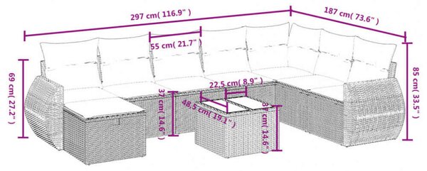 Polyrattan Kerti Ülőgarnitúra - 9 részes szett