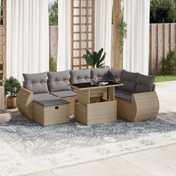 Polyrattan Kerti Ülőgarnitúra - 8 részes - Bézs