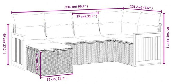Polyrattan Kerti Ülőgarnitúra - 6 részes