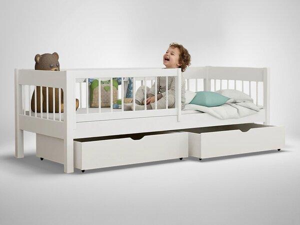 Wilsondo LESZANKA gyerek fa montessori ágy ágyneműtartóval 80x180 - fehér