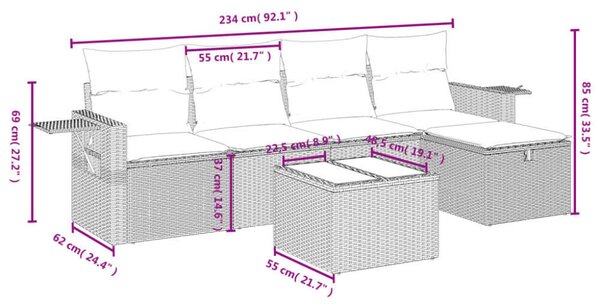 VidaXL Polyrattan Kerti Ülőgarnitúra - 6 részes