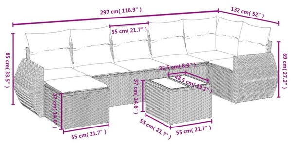 Polyrattan Kerti Ülőgarnitúra - 8 részes - Bézs