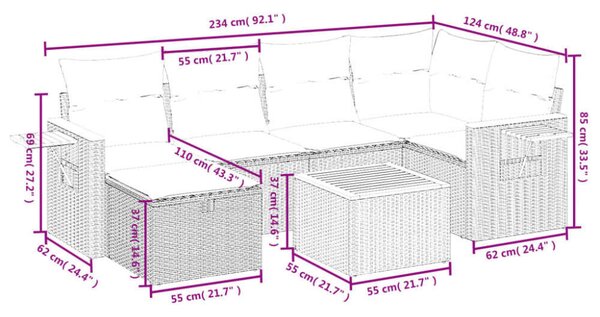 Polyrattan Kerti Ülőgarnitúra - 7 részes