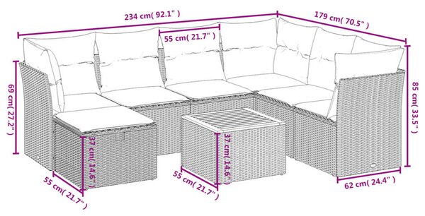 VidaXL Polyrattan Kerti Ülőgarnitúra - 8 részes
