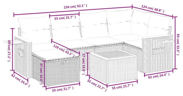 Polyrattan Kerti Ülőgarnitúra - 7 részes
