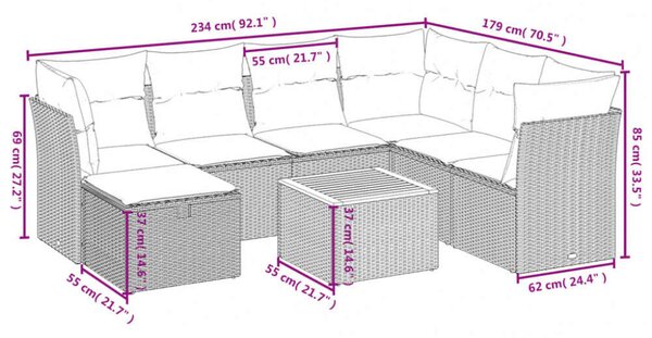 VidaXL Polyrattan Kerti Ülőgarnitúra - 8 részes