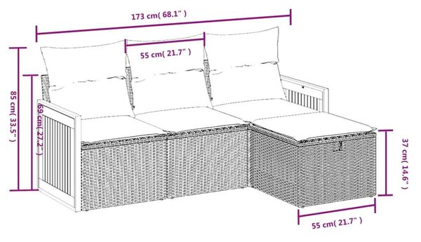 VidaXL Polyrattan Kerti Ülőgarnitúra - 4 részes