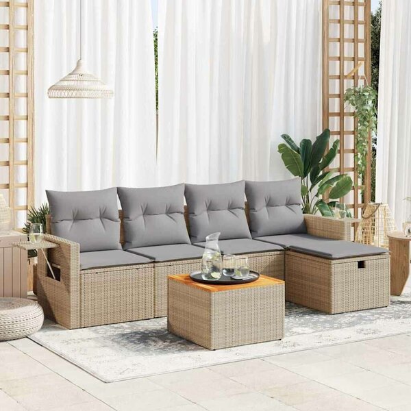 VidaXL Polyrattan Kerti Ülőgarnitúra - 6 részes - Bézs
