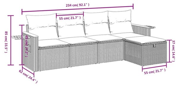 VidaXL Polyrattan Kerti Ülőgarnitúra - 5 részes