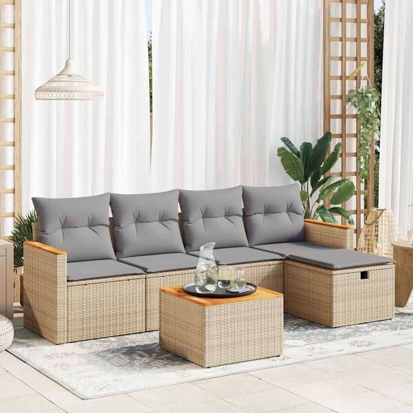 VidaXL Polyrattan Kerti Ülőgarnitúra - 6 részes - Bézs