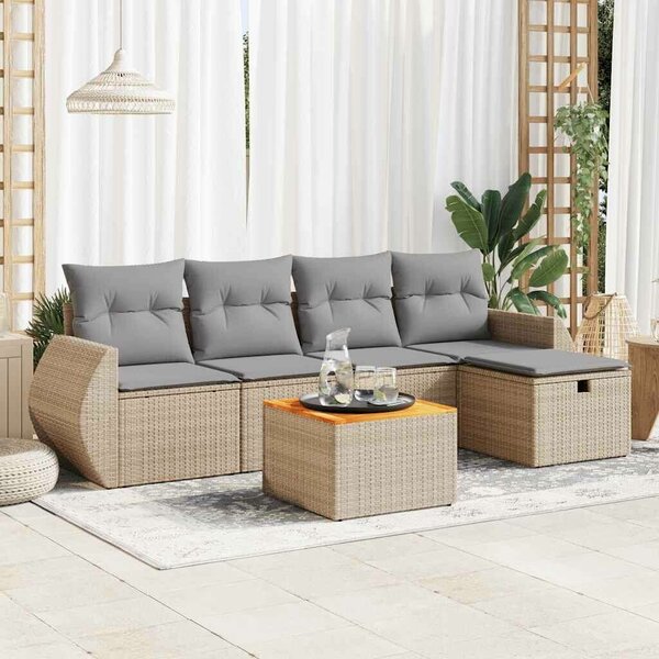 VidaXL Polyrattan Kerti Ülőgarnitúra - 6 részes - Bézs