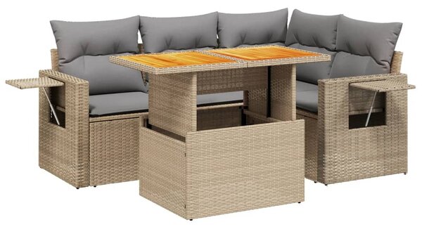 5 részes bézs polyrattan kerti ülőgarnitúra párnákkal
