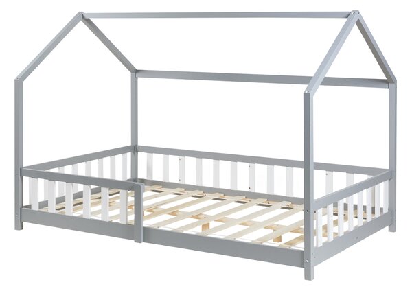 Házikó gyerekágy Hesel Montessori stílusban leesésgátlóval 120x200 cm szürke/fehér [en.casa]