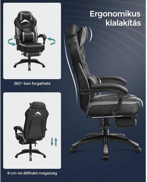 Irodai szék lábtartóval, állítható fejtámla, deréktámasz