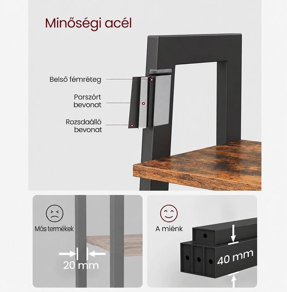 VASAGLE ALINRU 5 szintes létrapolc fémvázzal, 56 × 34 × 172 cm, rusztikus barna-fekete