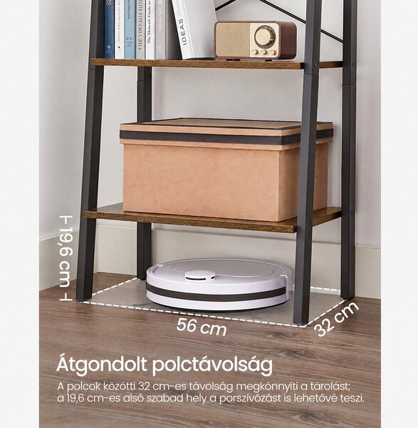 VASAGLE ALINRU 5 szintes létrapolc fémvázzal, 56 × 34 × 172 cm, rusztikus barna-fekete