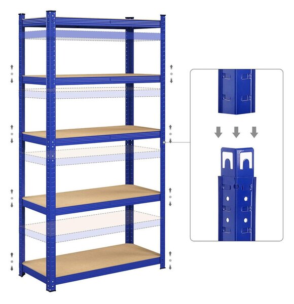Fém polc 5 szintes, 875 kg teherbírással, 90 x 40 x 180 cm, kék