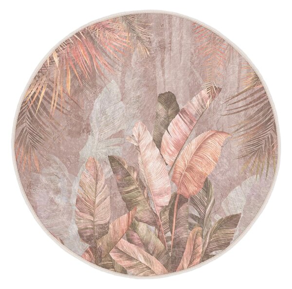 Világos rózsaszín mosható kerek szőnyeg ø 100 cm Dusty Leaves – Mila Home