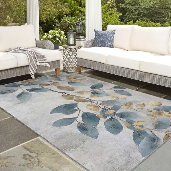 Világoskék-aranyszínű mosható szőnyeg 80x150 cm Golden Leaves – Mila Home