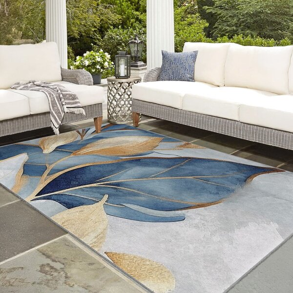 Kék-aranyszínű mosható szőnyeg 80x150 cm Golden Leaves – Mila Home