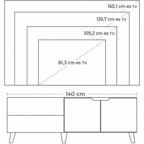 TV szekrény, 2 ajtós TV állvány, 140x40x50 cm, rusztikus barna: