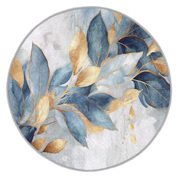 Kék-aranyszínű mosható kerek szőnyeg ø 80 cm Golden Leaves – Mila Home
