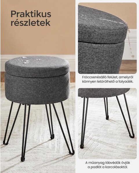 Kerek tárolós puff, 9 L tárolóhellyel, megfordítható fedéllel, Ø31 x 43 cm, palaszürke