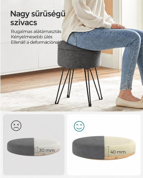 Kerek tárolós puff, 9 L tárolóhellyel, megfordítható fedéllel, Ø31 x 43 cm, palaszürke