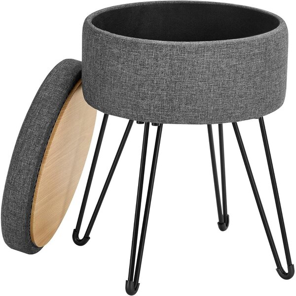 Kerek tárolós puff, 9 L tárolóhellyel, megfordítható fedéllel, Ø31 x 43 cm, palaszürke