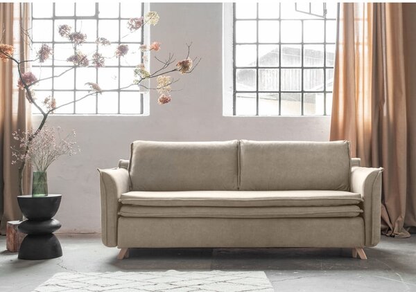 Bézs bársony kinyitható kanapé 225 cm Charming Charlie – Miuform