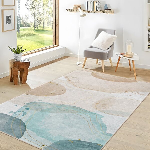 Krémszínű-türkiz mosható szőnyeg 80x150 cm Puddle – Mila Home