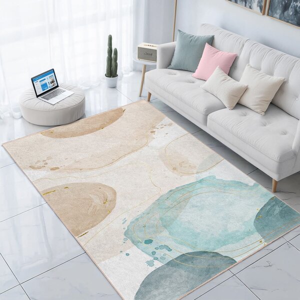 Krémszínű-türkiz mosható szőnyeg 80x150 cm Puddle – Mila Home
