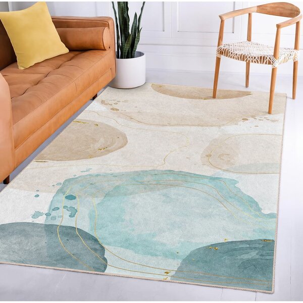 Krémszínű-türkiz mosható szőnyeg 80x150 cm Puddle – Mila Home