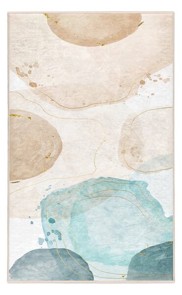 Krémszínű-türkiz mosható szőnyeg 80x150 cm Puddle – Mila Home