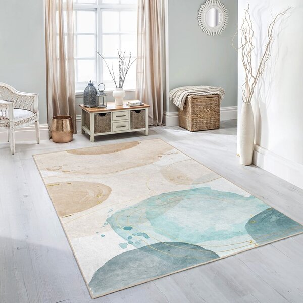 Krémszínű-türkiz mosható szőnyeg 80x150 cm Puddle – Mila Home