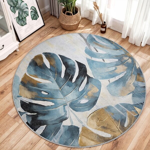 Kék mosható kerek szőnyeg ø 80 cm Golden Leaves – Mila Home