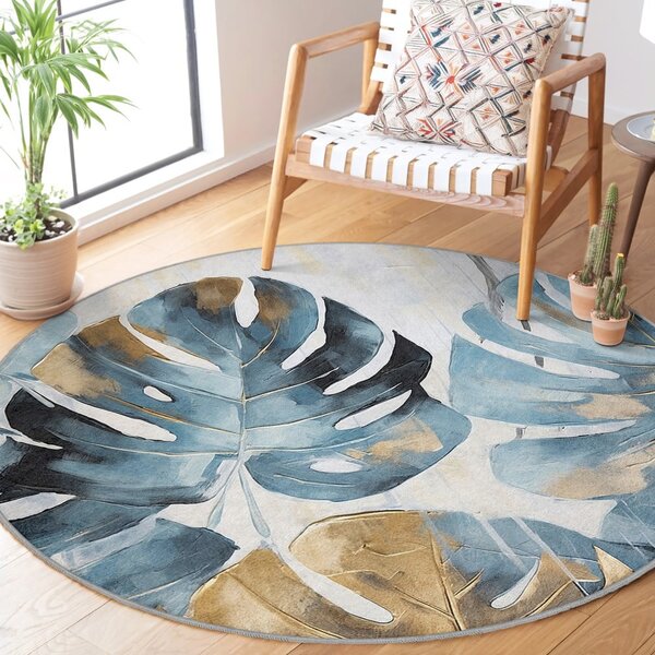 Kék mosható kerek szőnyeg ø 80 cm Golden Leaves – Mila Home