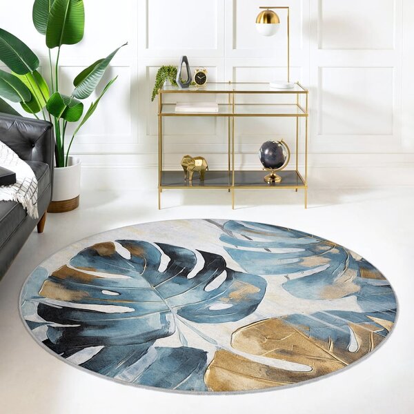 Kék mosható kerek szőnyeg ø 80 cm Golden Leaves – Mila Home