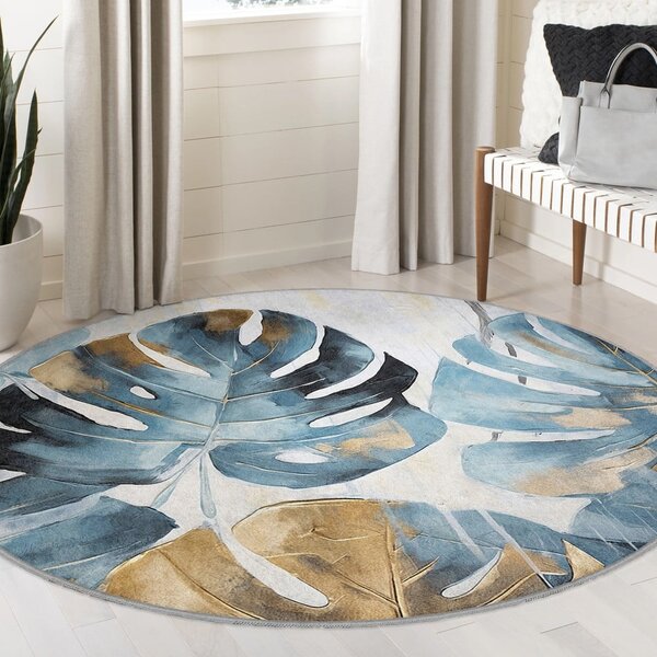 Kék mosható kerek szőnyeg ø 80 cm Golden Leaves – Mila Home