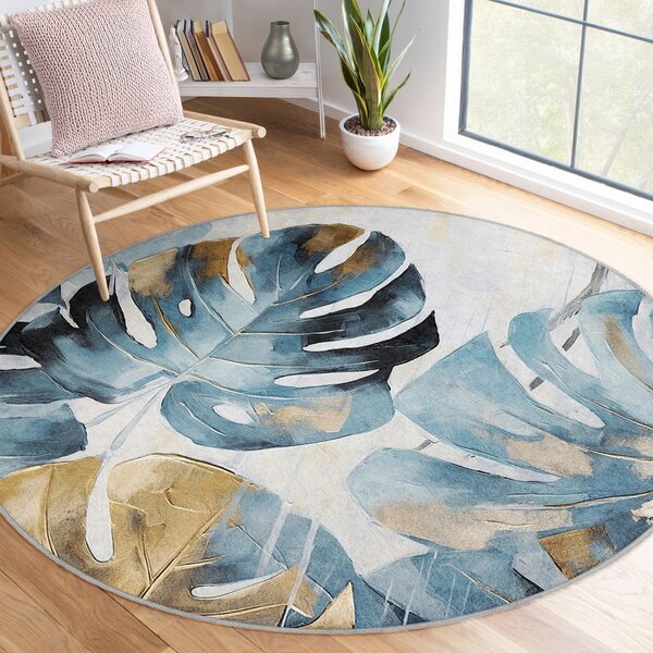 Kék mosható kerek szőnyeg ø 80 cm Golden Leaves – Mila Home