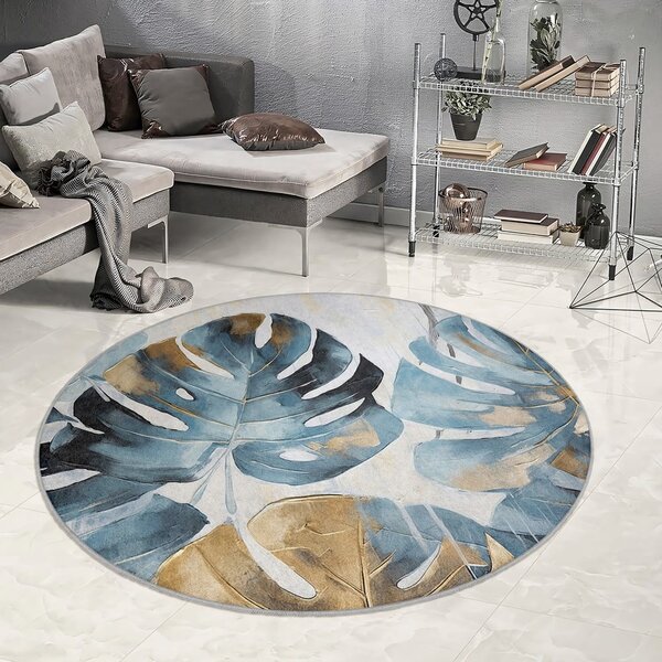 Kék mosható kerek szőnyeg ø 80 cm Golden Leaves – Mila Home