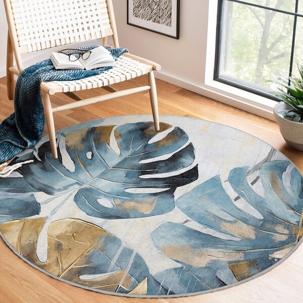Kék mosható kerek szőnyeg ø 80 cm Golden Leaves – Mila Home