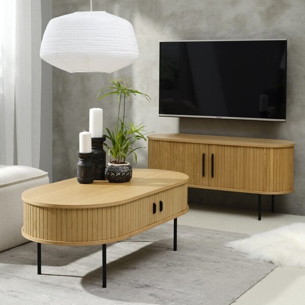 Natúr színű dohányzóasztal tölgyfa dekorral 60x120 cm Nola – Unique Furniture