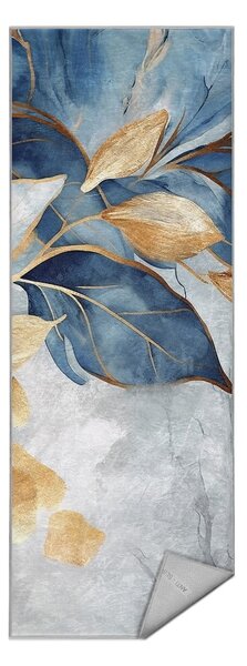 Kék-aranyszínű mosható futószőnyeg 80x200 cm Golden Leaves – Mila Home